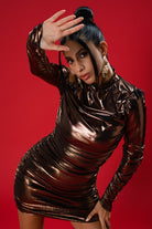 Gira Official-Bronz Drape Detaylı Mini Elbise-Elbise-11-Milagron.com