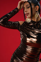 Gira Official-Bronz Drape Detaylı Mini Elbise-Elbise-8-Milagron.com