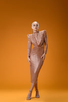 Gira Official-Bronz Triko Cut Out Detaylı Midi Elbise-Elbise-1-Milagron.com