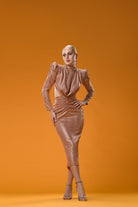 Gira Official-Bronz Triko Cut Out Detaylı Midi Elbise-Elbise-2-Milagron.com