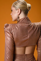 Gira Official-Bronz Triko Cut Out Detaylı Midi Elbise-Elbise-4-Milagron.com