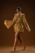 Gira Official-Gold Payetli Geniş Kol Detaylı Elbise-Elbise-10-Milagron.com