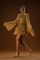 Gira Official-Gold Payetli Geniş Kol Detaylı Elbise-Elbise-11-Milagron.com