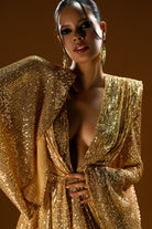 Gira Official-Gold Payetli Geniş Kol Detaylı Elbise-Elbise-15-Milagron.com