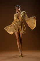 Gira Official-Gold Payetli Geniş Kol Detaylı Elbise-Elbise-1-Milagron.com