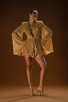 Gira Official-Gold Payetli Geniş Kol Detaylı Elbise-Elbise-3-Milagron.com