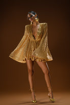 Gira Official-Gold Payetli Geniş Kol Detaylı Elbise-Elbise-5-Milagron.com