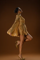 Gira Official-Gold Payetli Geniş Kol Detaylı Elbise-Elbise-7-Milagron.com