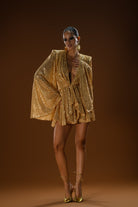 Gira Official-Gold Payetli Geniş Kol Detaylı Elbise-Elbise-8-Milagron.com