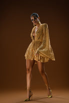 Gira Official-Gold Payetli Geniş Kol Detaylı Elbise-Elbise-9-Milagron.com