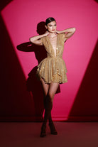 Gira Official-Gold Payetli Kolsuz Mini Elbise-Elbise-1-Milagron.com