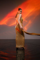 Gira Official-Gold Payetli Kuşak Detaylı Maxi Elbise-Elbise-4-Milagron.com