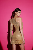Gira Official-Gold Payetli Tek Omuz Elbise-Elbise-4-Milagron.com