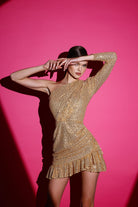 Gira Official-Gold Payetli Tek Omuz Elbise-Elbise-5-Milagron.com