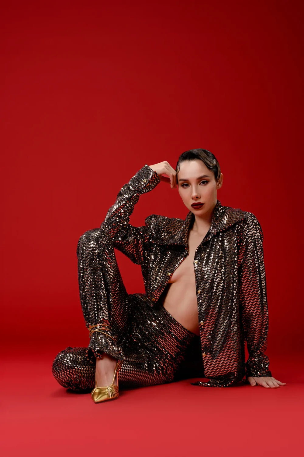 Gira Official-Gold Pullu Gömlek Pantolon Takım-Alt - Üst Takım-5-Milagron.com