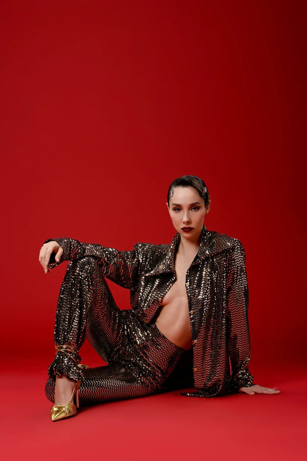 Gira Official-Gold Pullu Gömlek Pantolon Takım-Alt - Üst Takım-6-Milagron.com