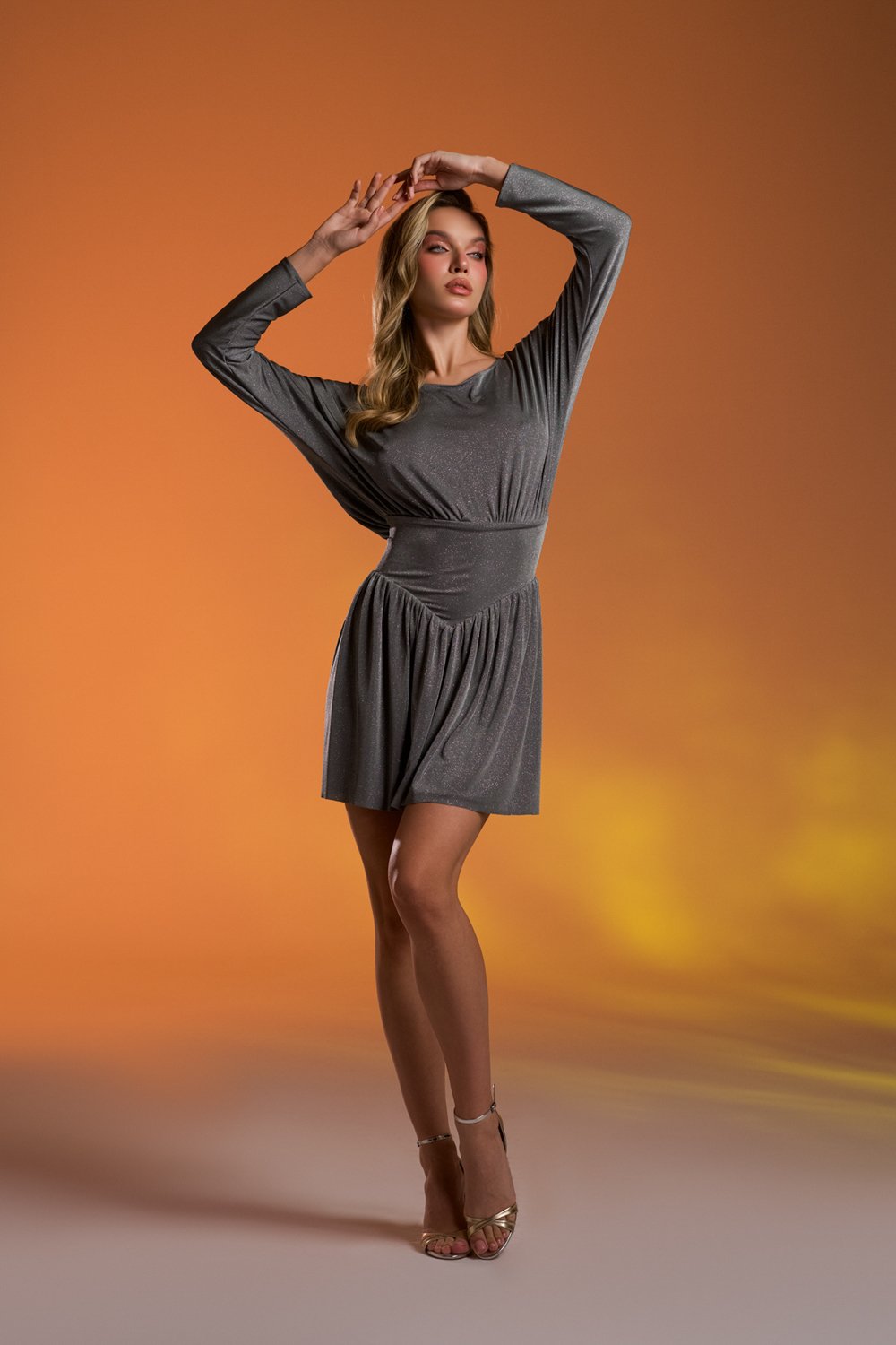 Gira Official-Gri Simli Korsajlı Sırt Detaylı Mini Elbise-Elbise-1-Milagron.com