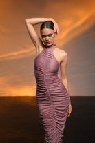 Gira Official-Gül Kurusu Parlak Taşlı Drapeli Elbise-Elbise-2-Milagron.com