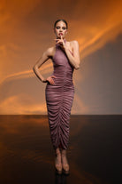 Gira Official-Gül Kurusu Parlak Taşlı Drapeli Elbise-Elbise-3-Milagron.com