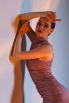 Gira Official-Gül Kurusu Parlak Taşlı Drapeli Elbise-Elbise-5-Milagron.com