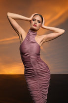 Gira Official-Gül Kurusu Parlak Taşlı Drapeli Elbise-Elbise-6-Milagron.com