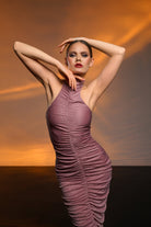 Gira Official-Gül Kurusu Parlak Taşlı Drapeli Elbise-Elbise-7-Milagron.com