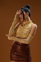 Gira Official-Kahve Gold Payetli 2 Renkli Mini Elbise-Elbise-2-Milagron.com