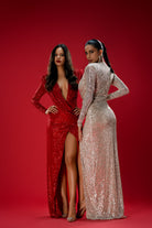 Gira Official-Kırmızı Payetli Drape Detaylı Maxi Elbise-Elbise-10-Milagron.com