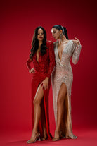 Gira Official-Kırmızı Payetli Drape Detaylı Maxi Elbise-Elbise-11-Milagron.com