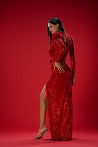Gira Official-Kırmızı Payetli Drape Detaylı Maxi Elbise-Elbise-5-Milagron.com