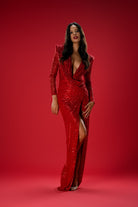 Gira Official-Kırmızı Payetli Drape Detaylı Maxi Elbise-Elbise-6-Milagron.com