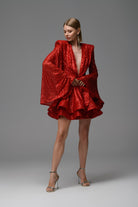 Gira Official-Kırmızı Payetli Glenli Elbise-Elbise-1-Milagron.com