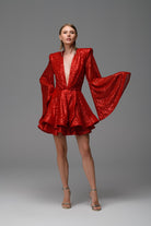 Gira Official-Kırmızı Payetli Glenli Elbise-Elbise-2-Milagron.com