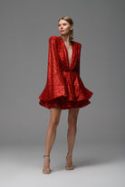 Gira Official-Kırmızı Payetli Glenli Elbise-Elbise-5-Milagron.com