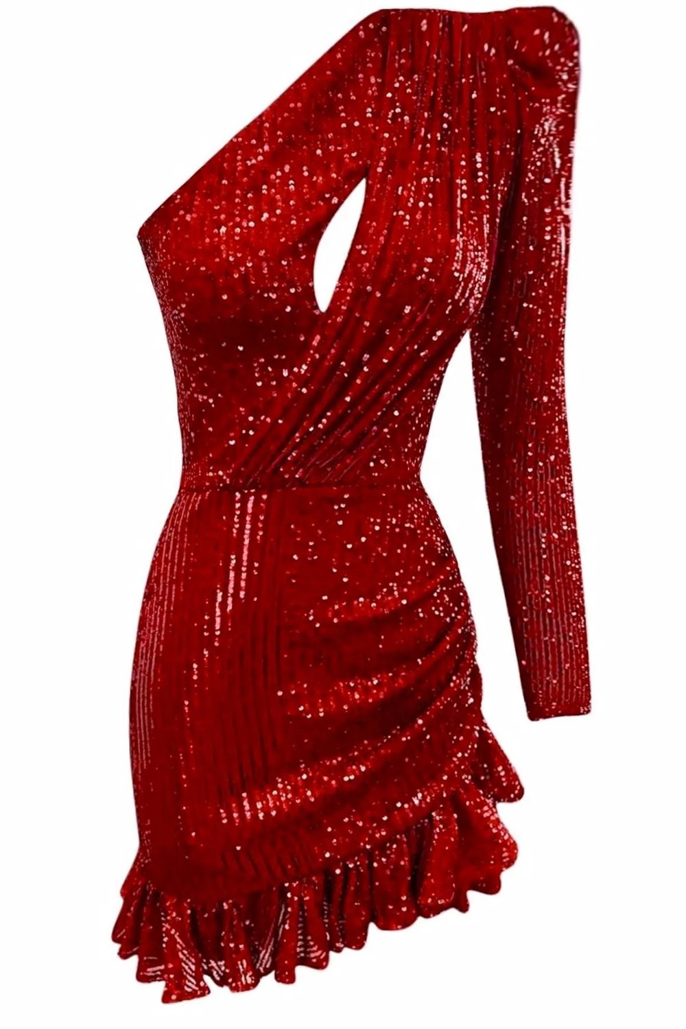 Gira Official-Kırmızı Payetli Tek Omuz Elbise-Elbise-1-Milagron.com