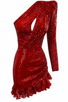 Gira Official-Kırmızı Payetli Tek Omuz Elbise-Elbise-1-Milagron.com