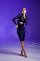 Gira Official-Lacivert Payetli Boğazlı Pencere Detaylı Midi Elbise-Elbise-2-Milagron.com