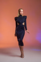 Gira Official-Lacivert Simli Cut Out Detaylı Midi Elbise-Elbise-2-Milagron.com