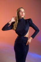 Gira Official-Lacivert Simli Cut Out Detaylı Midi Elbise-Elbise-3-Milagron.com