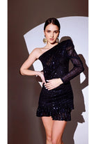 Gira Official-Lacivert Tek Omuz Payetli Elbise-Elbise-2-Milagron.com