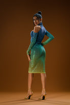 Gira Official-Lacivert Yeşil Degrade Omuz Detaylı Midi Elbise-Elbise-3-Milagron.com