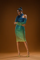 Gira Official-Lacivert Yeşil Degrade Omuz Detaylı Midi Elbise-Elbise-5-Milagron.com