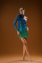 Gira Official-Lacivert Yeşil Degrade Omuz Detaylı Mini Elbise-Elbise-1-Milagron.com