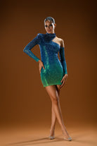 Gira Official-Lacivert Yeşil Degrade Omuz Detaylı Mini Elbise-Elbise-2-Milagron.com