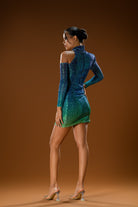 Gira Official-Lacivert Yeşil Degrade Omuz Detaylı Mini Elbise-Elbise-3-Milagron.com