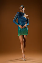 Gira Official-Lacivert Yeşil Degrade Omuz Detaylı Mini Elbise-Elbise-4-Milagron.com