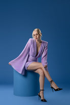 Gira Official-Lila Geniş Kol Detaylı Payetli Mini Elbise-Elbise-3-Milagron.com