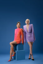 Gira Official-Lila Geniş Kol Detaylı Payetli Mini Elbise-Elbise-5-Milagron.com