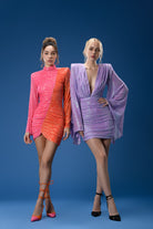 Gira Official-Lila Geniş Kol Detaylı Payetli Mini Elbise-Elbise-6-Milagron.com