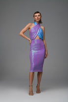 Gira Official-Lila Mavi Payetli Çapraz Detaylı Midi Elbise-Elbise-1-Milagron.com